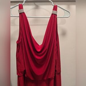 Lauren Ralph Lauren gem beaded plunge neck red maxi dress.